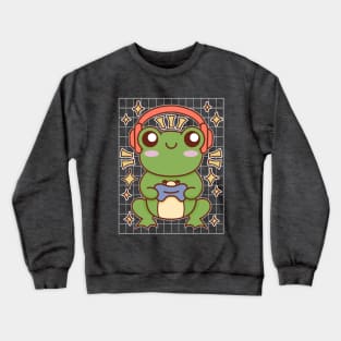 Kawaii Frog Playing Video Games Cute Gamer Crewneck Sweatshirt